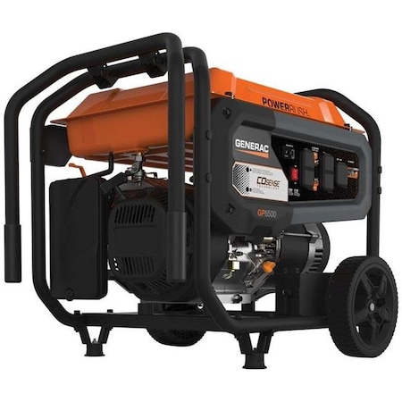 Generac Portable Generator, Gasoline, 6,500 W Rated, 8,125 W Surge, Recoil Start, 120/240V AC, 54.2/27.1 A 249345